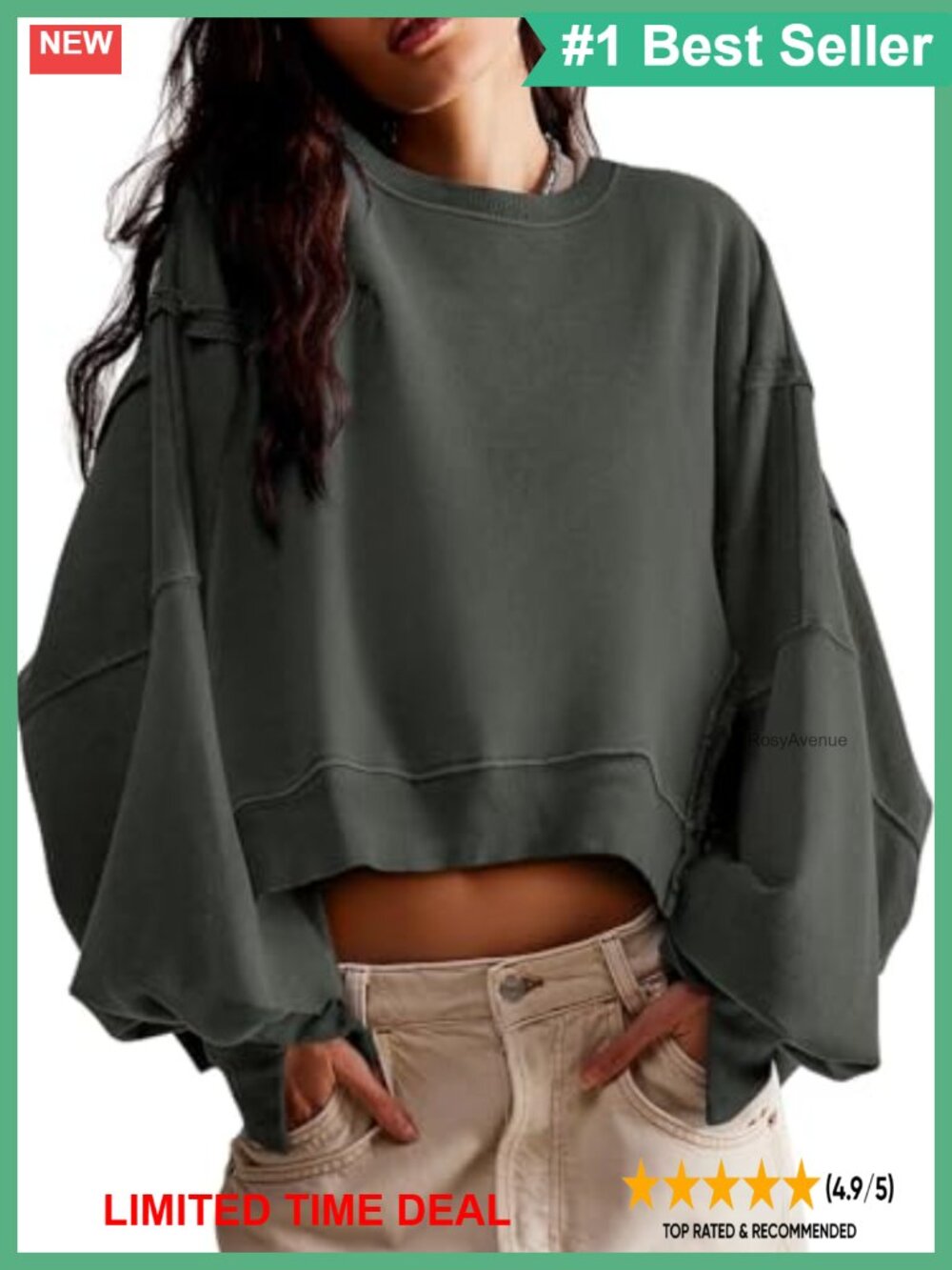 Womens Cropped Sweatshirt Long Sleeve Crewneck Pullover Loose Top